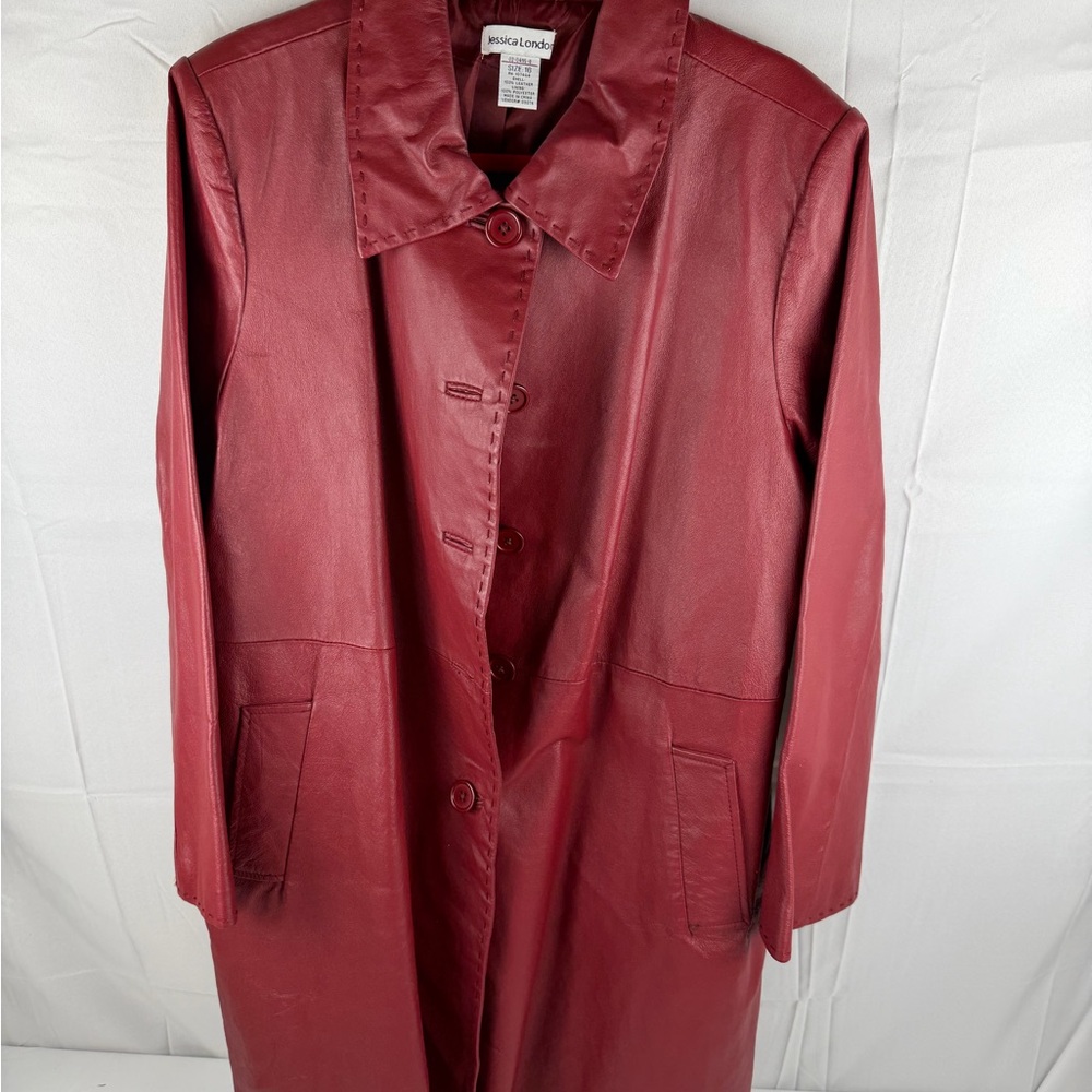 Jessica London Womens Red Leather Coat